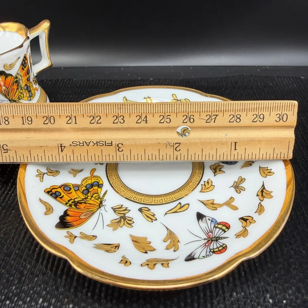 CC&T Butterfly Porcelain Espresso Cup and Saucer Set‎ Gold Gilt Trim 4 Piece